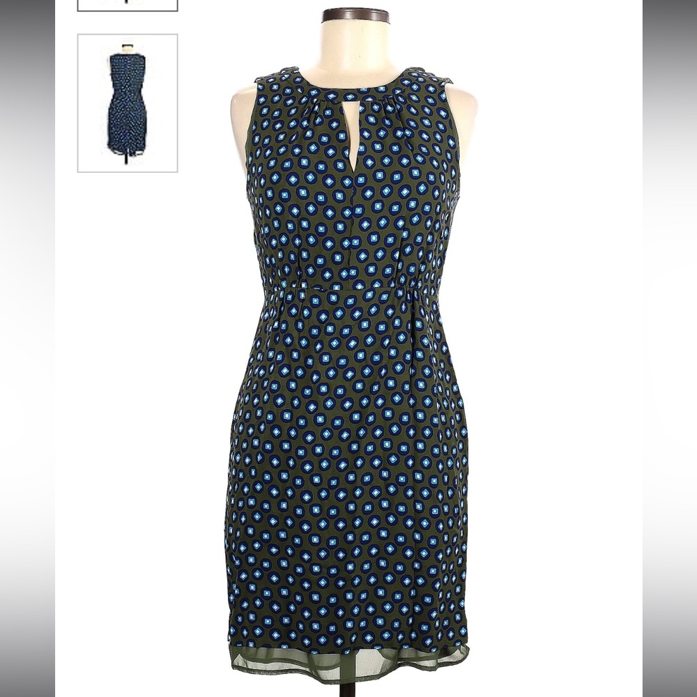 J. Crew Olive Green Dress with Blue Dot Print